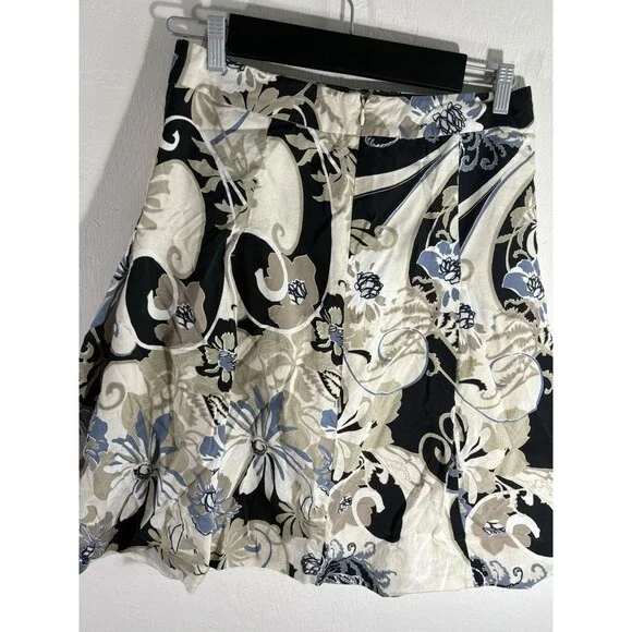 Ann Taylor Women’s Tan, Cream, Black Floral A-Line Zippered Skirt Size 6 Midi - Picture 6 of 10